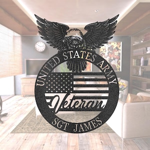 Personalized US Army Veteran Metal Sign: USA Flag Decor