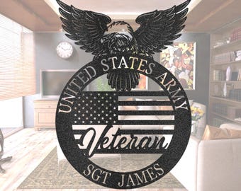 Personalized US Army Veteran Metal Sign: USA Flag Decor
