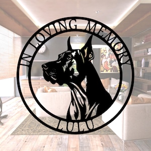 In Loving Memory Great Dane Family Name Metal Dog Silhouette, Memorial, Gift Home, Pet Memorial, Spring Garden Gift, Great Dane Cropped Ears