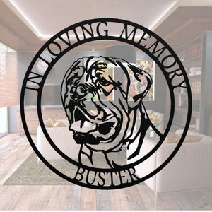 Personalized Bull Mastiff Memorial Sign: Custom Metal Dog Name Art