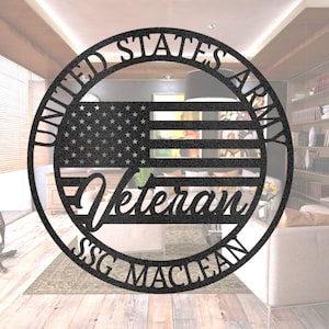 Personalized US Army Veteran Metal Sign: USA Flag Decor