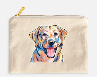 Yellow Labrador Retriever Cosmetic Bag, Dog Mom, Dog Lover, Makeup Case, Personalized Makeup Bag, Yellow Lab Gift, Natural Canvas Bag Lined,