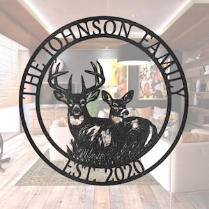 Personalized Deer Metal Cabin Sign | Outdoor Hunting | Deer Hunter Gift | Custom Family Name Sign | Last Name Deer Monogram Cabin Decor