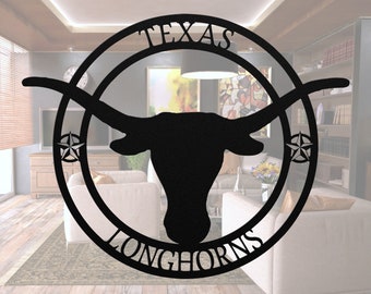 Texas Longhorns Sign, Black Metal Texas Outdoor Decor, Texas Longhorns Wall Art, Home Decor, Gift for Graduate, Texas Alumni Gift,