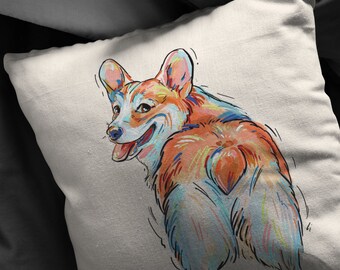 Housse de coussin Corgi, impression recto seulement, aucun insert inclus, aucune maison n'est complète sans un corgi,