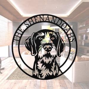 German Wirehaired Pointer Family Name Metal Sign: Dog Memorial Art
