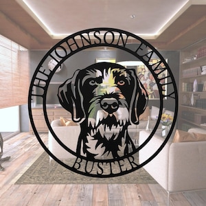 German Wirehaired Pointer Family Name Metal Sign: Dog Memorial Gift