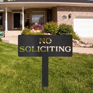 No Soliciting Yard Sign, Metal House Sign, Modern Steel Sign, Property Signage, Home Decor, Porch Sign, Private Property, No Trespassing,