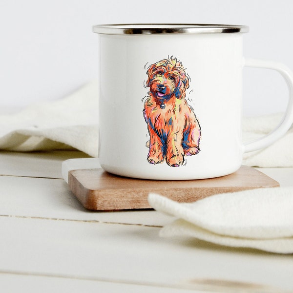 GoldenDoodle Camp Becher Edelstahl Emaille Geschenk für Ihn Sie für Camping Berge VanLife Outdoors Home für Hund Mama Hundeliebhaber, für UK EU