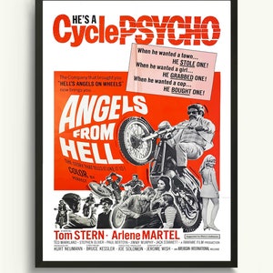 Vintage and retro Movie Poster prints and Motorcycle poster, Film poster and Motorcycle art for biker, hells angels man cave decor