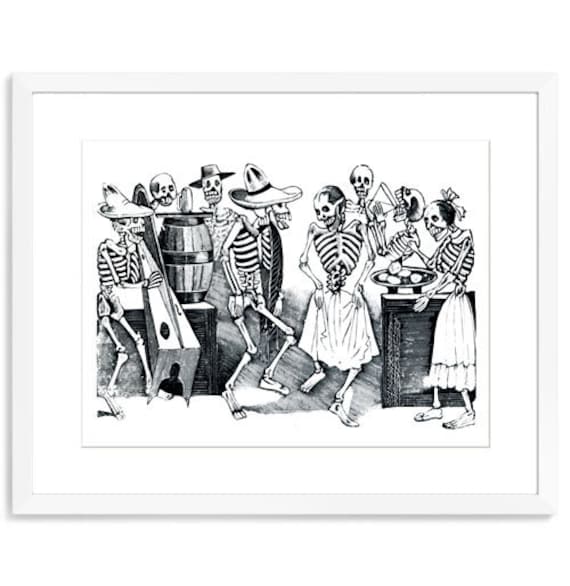 Day Of The Dead Art Dancing Skeleton Art Print Mexican Folk Etsy