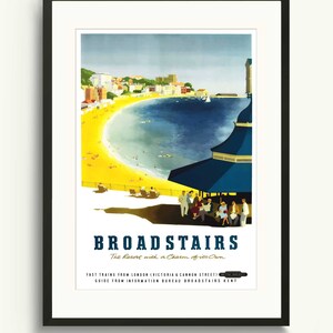 Póster de viaje de Broad Stairs, Impresión de arte de viaje de Viking Bay, Póster de viaje vintage, Póster de arte de paisaje urbano de Inglaterra, Impresión de arte de viaje, Arte de Gran Bretaña