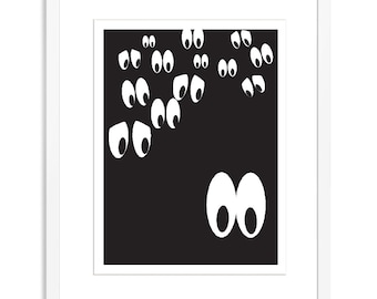 Cartoon Pop Art Print, Funny Minimalist Eyes (Digital Download)