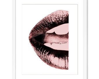 Romantic Lips Art Print, Minimalist Kiss (Digital Download)