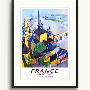 Cartaz de viagem do Vale do Loire, França, Arte de parede arquitetônica, Cartaz de paisagem urbana, Cartaz impresso, Cartaz de turismo da França, Impressão de arte pintada