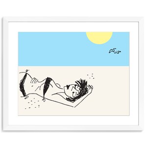 Beach Art Print Beach Art Printable Beach Decor Beach House Decor Girl on the Beach 50&#39;s Art Illustration Print Summer Beach Art Sea Print