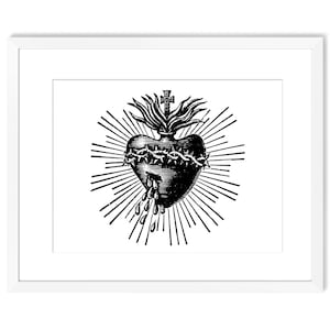 Sacred Heart Art Catholic Art Eclectic Wall Art Modern Wall Art Religious Gifts Heart Wall Decor Surreal Art Vintage Art Print Wedding Decor