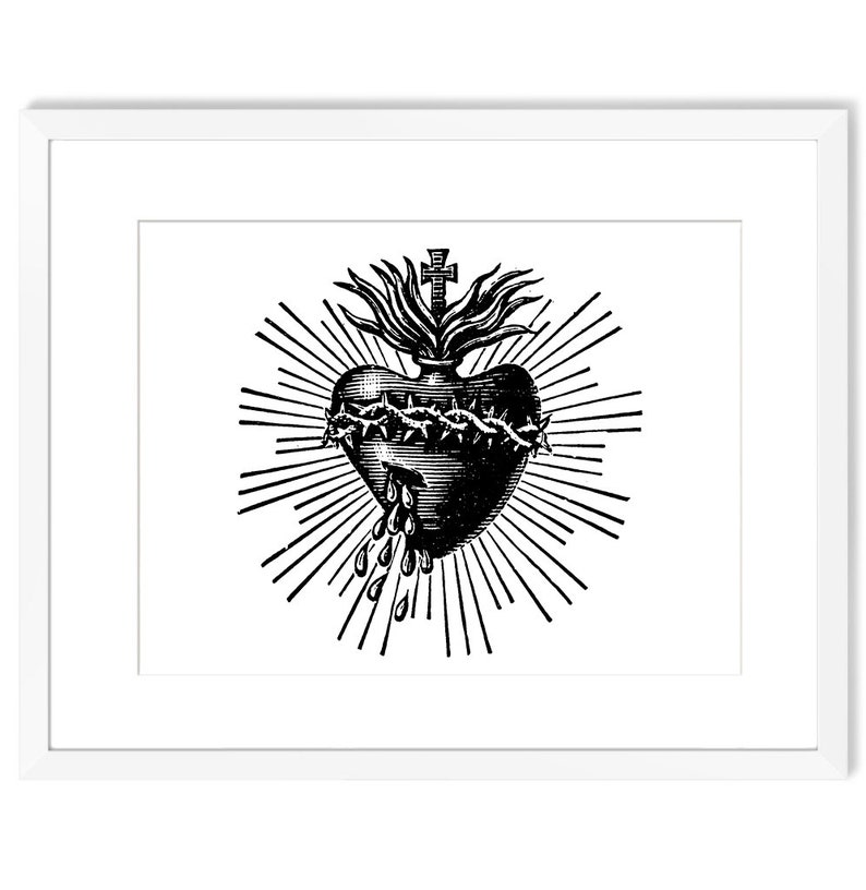Sacred Heart Art Catholic Eclectic Wall Modern Religious Gifts Decor Surreal Vintage Print Wedding