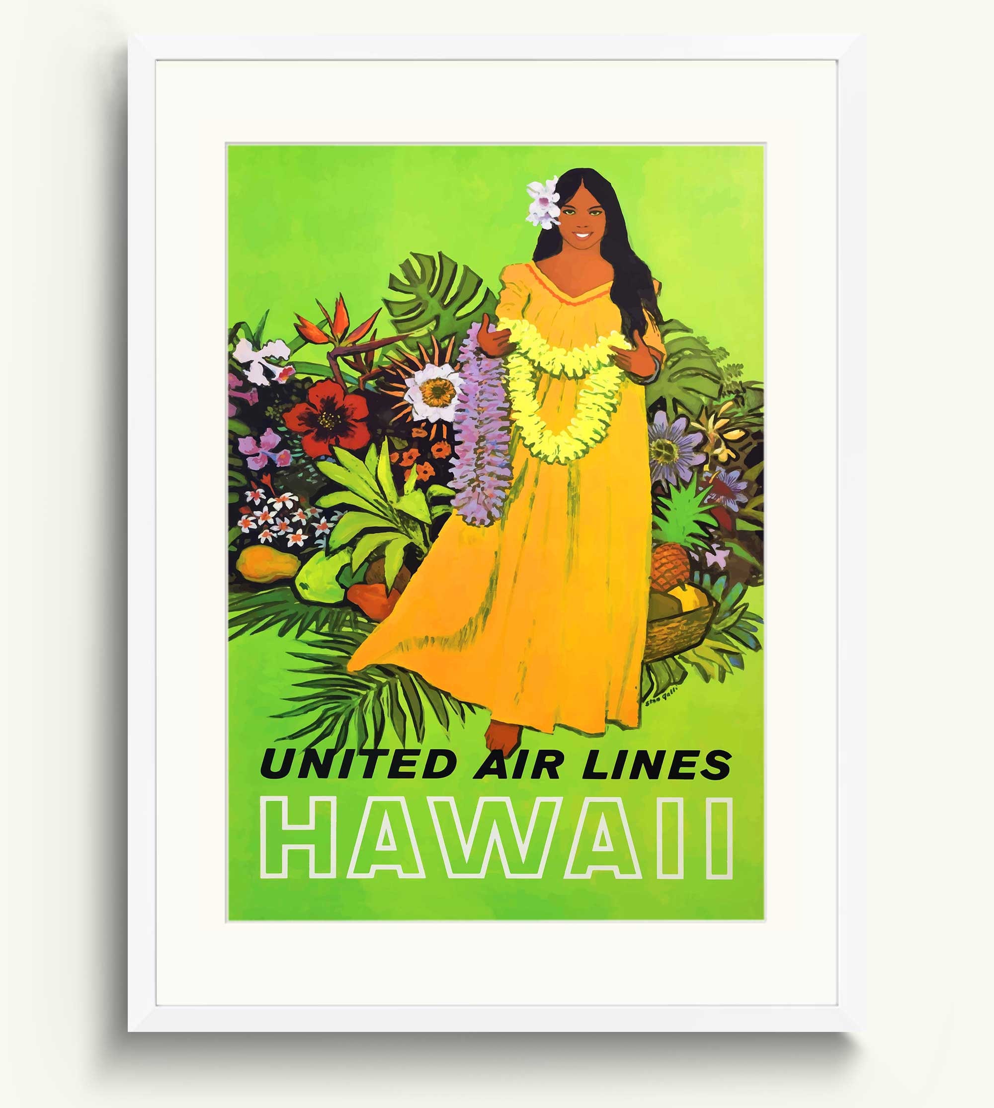 United Airline Hawaii Travel Poster, Vintage Art Print, America