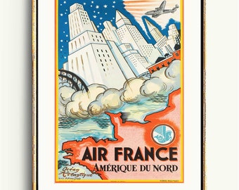 Air France Poster: Mid Century Modern Travel Art (unframed Prints