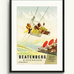 Beatenberg Travel Poster, Illustrated Art Print, Niederhorn Wall Poster, Ski Resort Travel Print, Painted Art Poster, Swiss Peak Art Poster