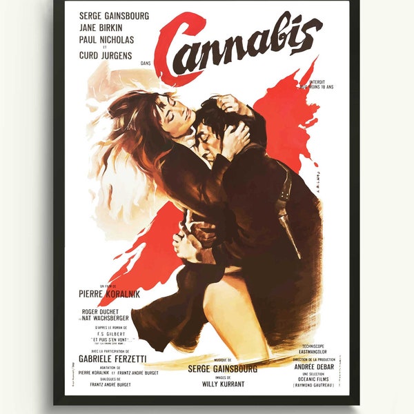 Serge Gainsbourg, Jane Birkin, Cannibis, French Movie poster, New Wave Cinema Poster, French Art Print, Affiche Vintage, Film Poster