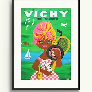 Vichy Mai Plakat Podróżniczy, Francja Plakat Ścienny, Sztuka Ścienna Vintage, Sztuka Podróżnicza Europy, Malowany Plakat Artystyczny, Wydruk Sztuki Rysunkowej, Wydruk Podróżniczy Francji