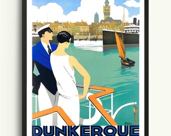 Póster de viaje francés vintage e ilustración de Francia, arte costero o decoración náutica para galería. Arte mural moderno.
