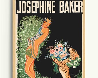 Paris Wall Art: Josephine Baker Illustration - Black Vintage Style