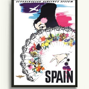 Póster de viaje de España, impresión de arte de pared de viaje vintage para pared de galería, impresiones de arte de pared para sala de estar para decoración estética de la habitación, arte de pared colorido