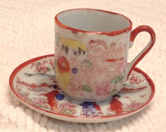 Vintage Japanese Geisha Girl teacup and Saucer