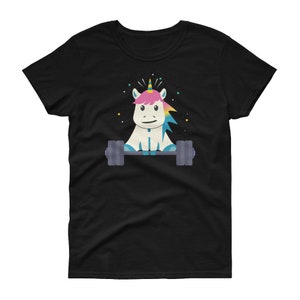 Unicorn Gym Weight Lifting Team Fitness camiseta de manga corta de las mujeres