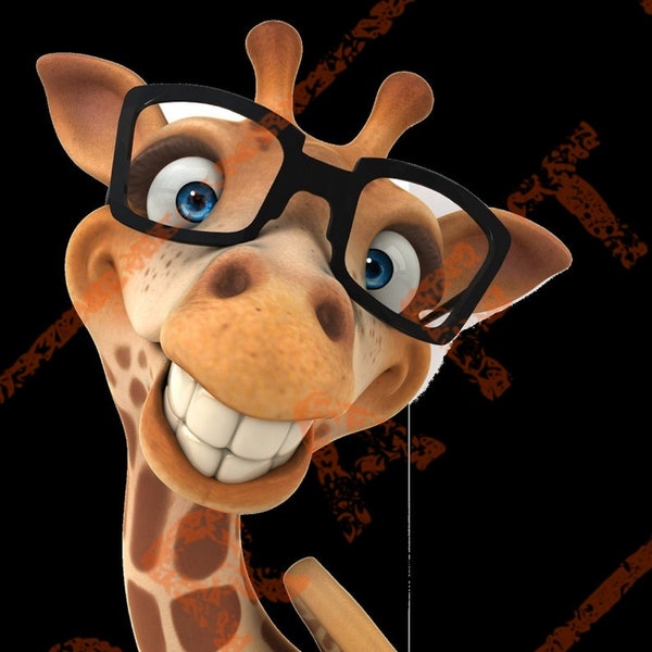 Funny Giraffe with Glasses Digital Download, Pdf, Png, Svg. Eps