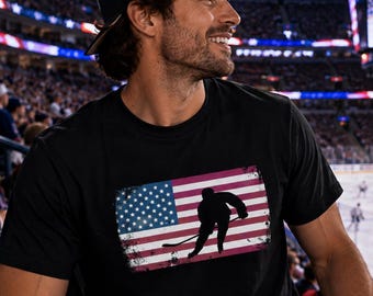 American Flag Hockey Shirt, Patriotic USA Sports Tee, Hockey Player Gift