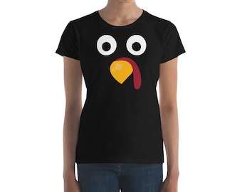 Happy Thanksgiving Turkey Face Funny Gift Women's Short Sleeve T-Shirt