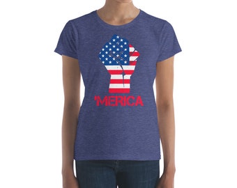 Women's American Flag Tee - 4th Of July Patriotic Shirt, Short Sleeve, Cotton Blend, Casual Graphic Top - View #5