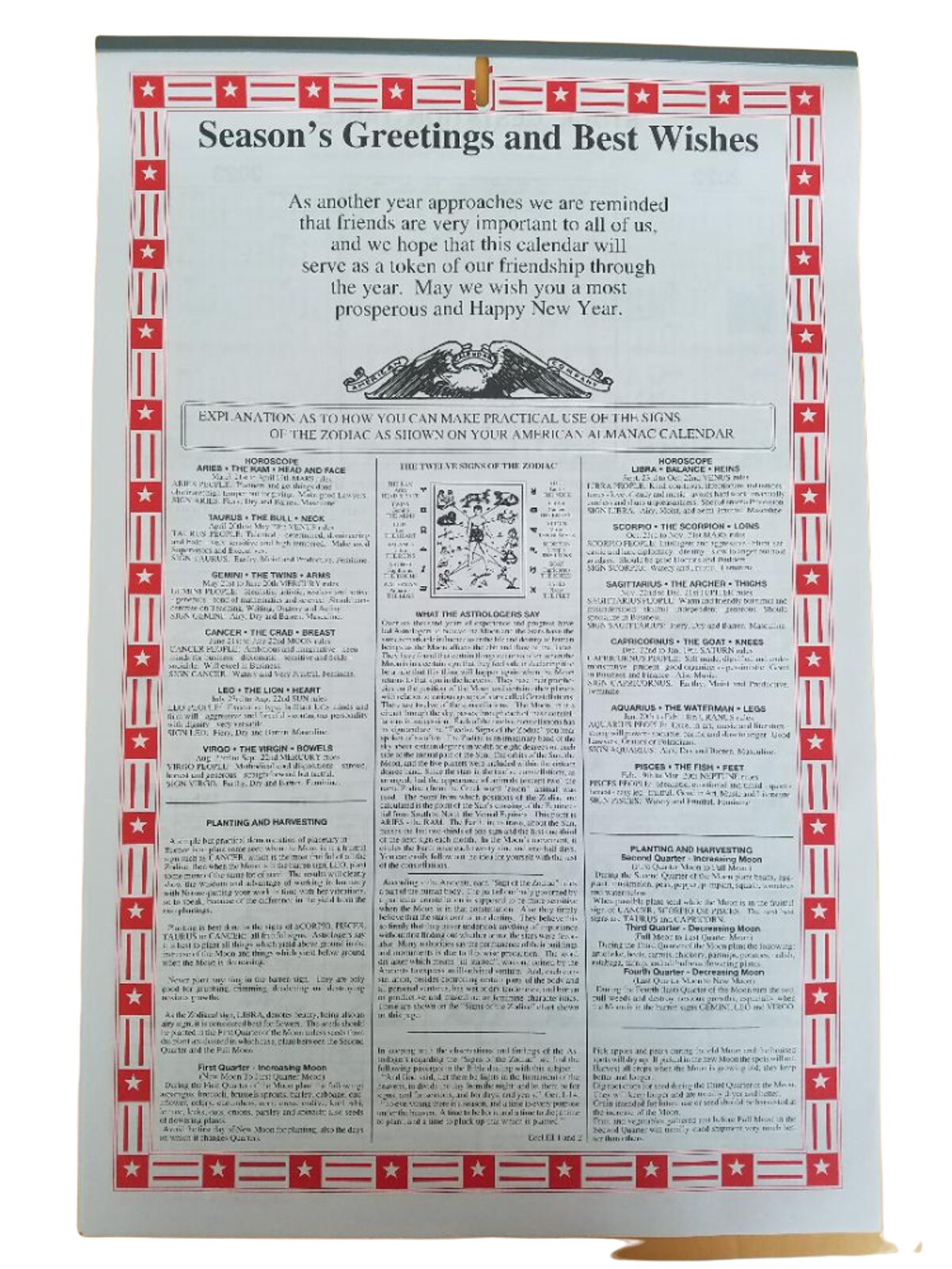 2024 America's Original Almanac Wall Calendar 16 3/4 X 11 Lunar Moon