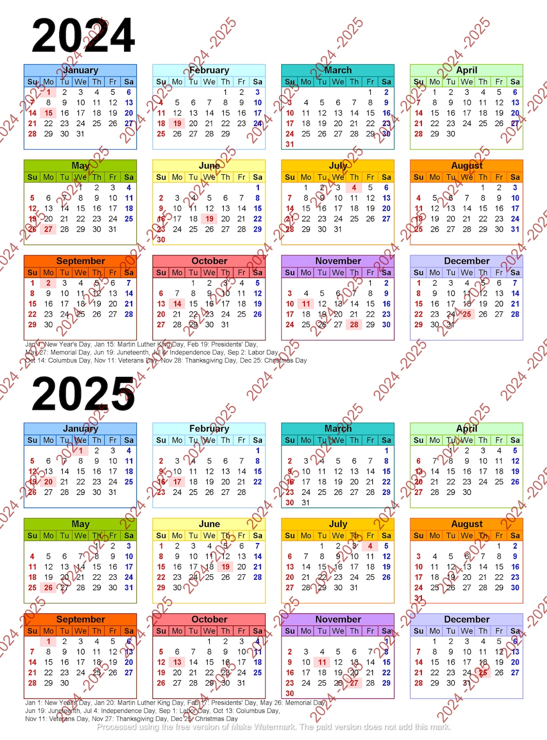 2024-2025 Colorful Calendar, Yearly Planner, Modern Design