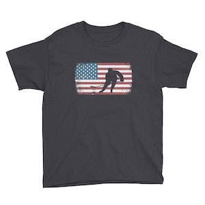 American Flag Hockey Patriotic Ice Skating Cool Youth Short Sleeve T-Shirt