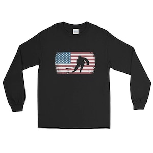 American Flag Hockey Patriotic Ice Skating Cool Long Sleeve T-Shirt