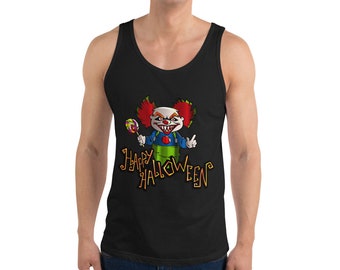 Happy Halloween Funny Evil Clown Eating Lollipop Candy Unisex Tank Top
