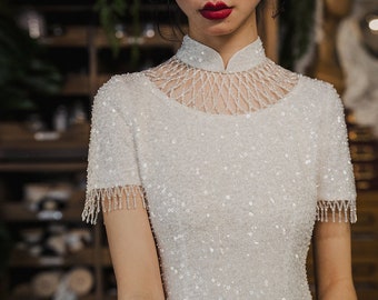 Candice - Qi-Pao inspired shimmery elegant wedding dress.