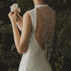 Carol - openback sequins and beads A-line wedding dress.