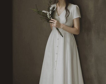 Alice - simple and elegant French style midi wedding dress.