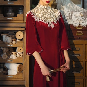 Lydia Qi-Pao inspired cape sleeves cllared lace red wedding dress. image 4