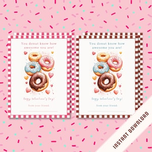 Donut Valentine’s Day Card | Donut tag | Classroom Valentine&#39;s Card | Valentine&#39;s gift tags for kids, boys, and girls | Instant Download