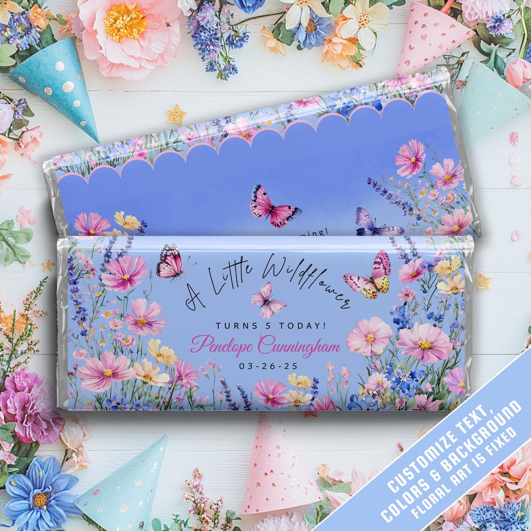 Wrapper Girl Editable Wildflower Candy Bar Wrapper | Girl Birthday Party Favor ...
