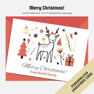 Biglietto di Natale con renna / Biglietto scandinavo personalizzato / Biglietto di Natale minimalista / Biglietto di Natale con renna / Biglietto di Natale con renna