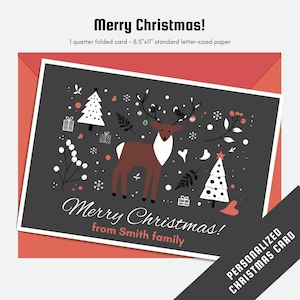 Biglietto di Natale con renna / Biglietto scandinavo personalizzato / Biglietto di Natale minimalista / Biglietto di Natale con renna / Biglietto di Natale con renna