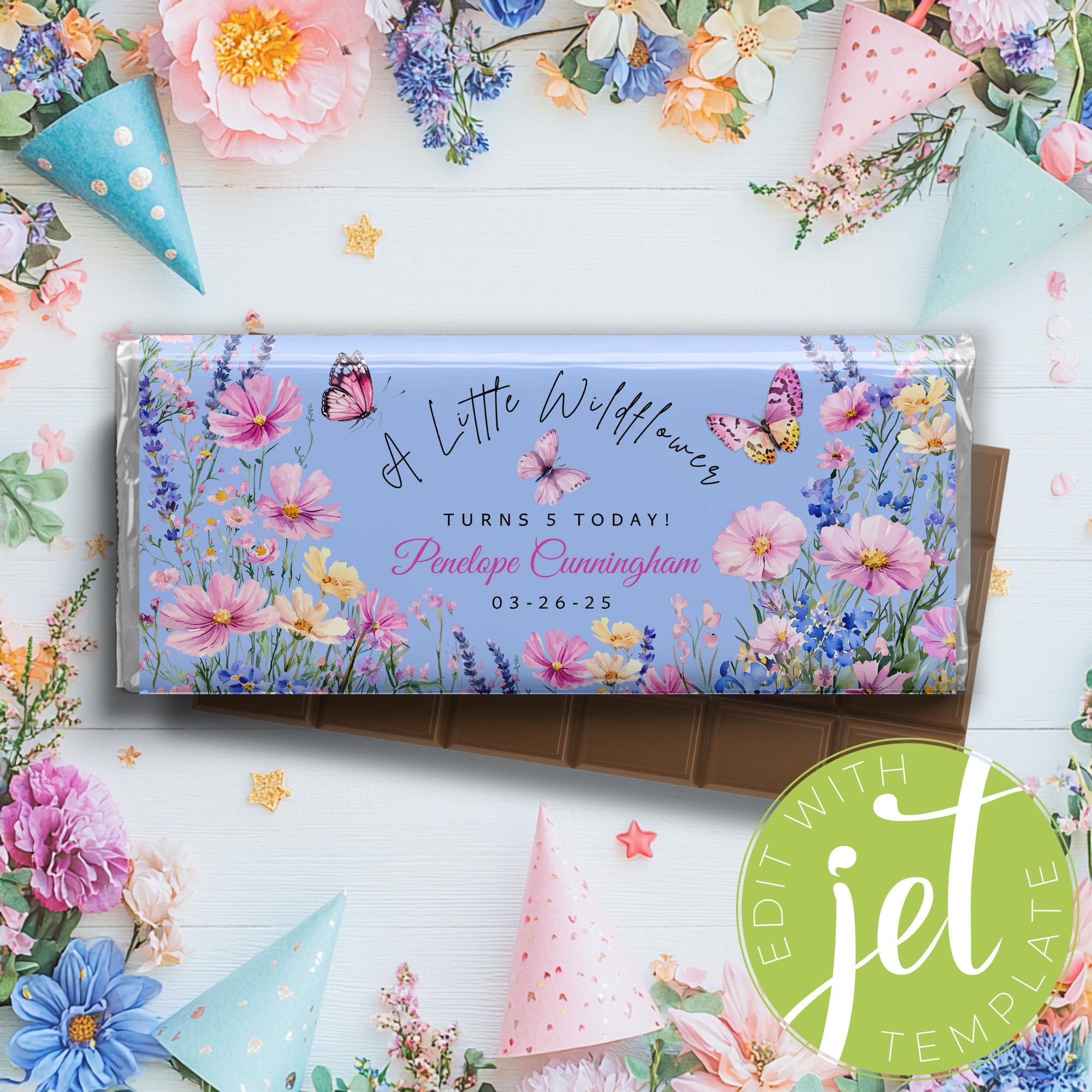Wrapper Girl Editable Wildflower Candy Bar Wrapper | Girl Birthday Party Favor ...